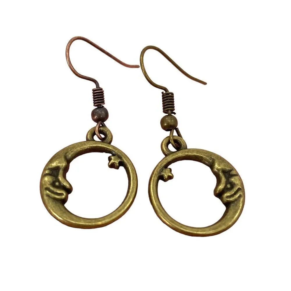 Sun, Moon, and Shooting Stars Bronze Celestial Earrings Lot